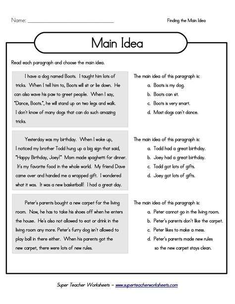 main idea worksheet 5 answers